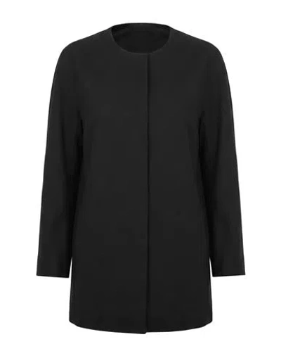 La Fille Des Fleurs Woman Overcoat & Trench Coat Black Size 6 Cotton, Polyester, Elastane