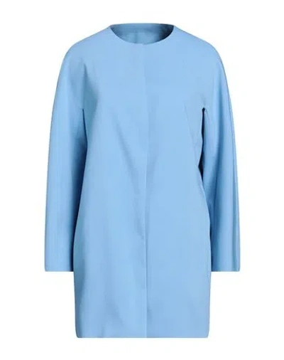 La Fille Des Fleurs Woman Overcoat & Trench Coat Sky Blue Size 10 Cotton, Polyester, Elastane