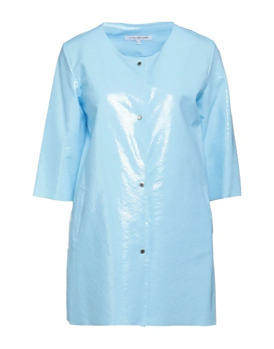 La Fille Des Fleurs Woman Overcoat & Trench Coat Sky Blue Size S Polyamide, Elastane