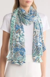 La Fiorentina Silk-blend Printed Scarf In Blue
