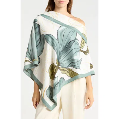 La Fiorentina Abstract Print Satin Poncho In Green
