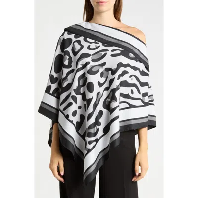 La Fiorentina Animal Print Satin Poncho In Grey