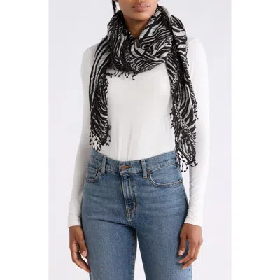 La Fiorentina Animal Print Wool Scarf In Ivory Black