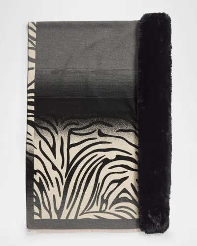 La Fiorentina Animal-print Wrap W/ Faux Fur Trim In Black