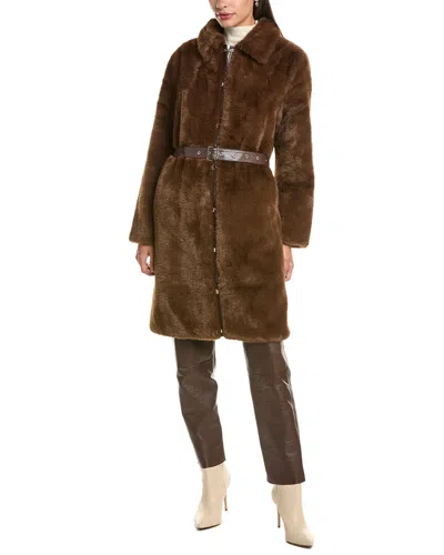 La Fiorentina Belted Coat In Brown