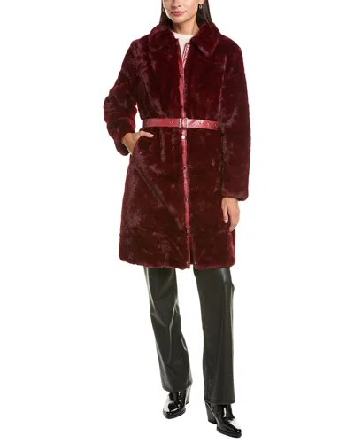 La Fiorentina Belted Coat In Burgundy