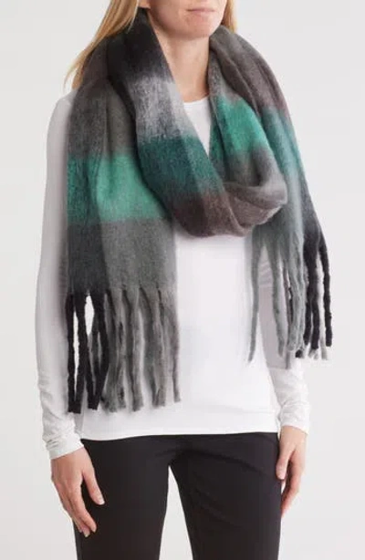 La Fiorentina Brushed Plaid Fringe Scarf In Multi
