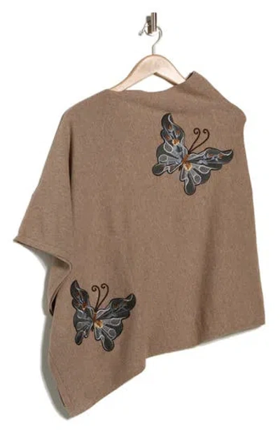 La Fiorentina Butterfly Embroidered Poncho In Brown