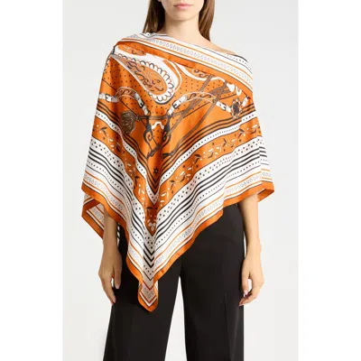 La Fiorentina Chain Print Satin Poncho In Orange