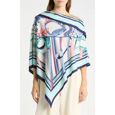La Fiorentina Chain Print Satin Scarf Poncho In Multi