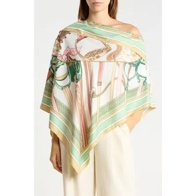 La Fiorentina Chain Print Satin Scarf Poncho In Multi