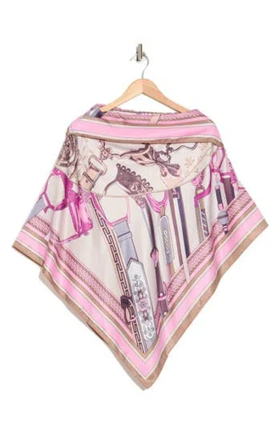 La Fiorentina Chain Print Satin Scarf Poncho In Pink