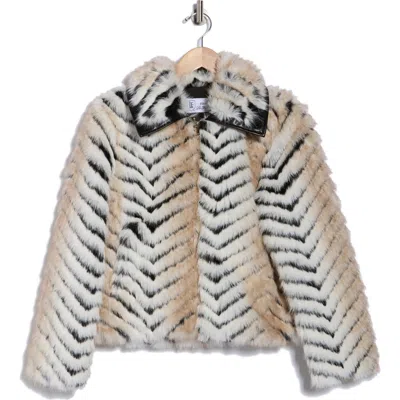 La Fiorentina Chevron Stripe Faux Fur Jacket In Multi
