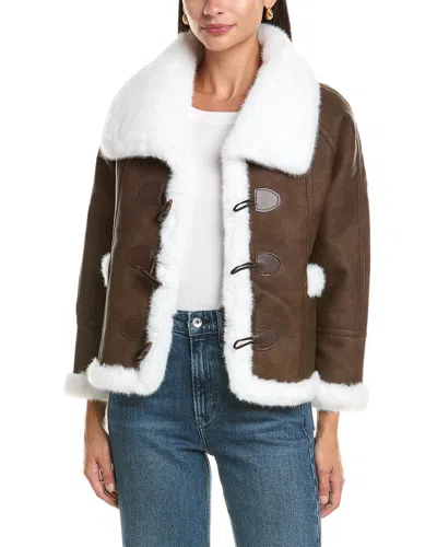La Fiorentina Cropped Faux Fur Jacket In Brown