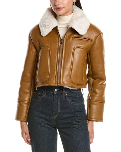 La Fiorentina Cropped Faux Fur Jacket In Yellow