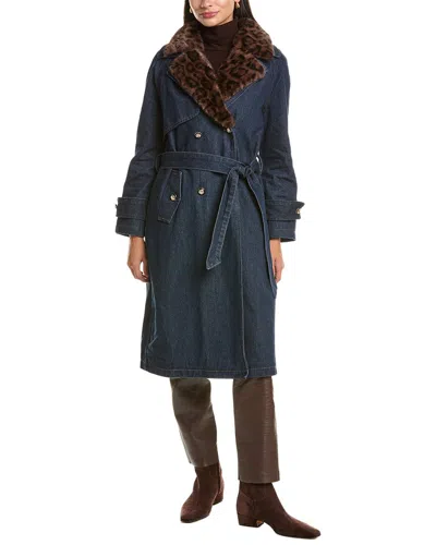 La Fiorentina Denim Trench Coat In Blue