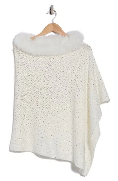 La Fiorentina Embellished Faux Fur Trim Poncho In White
