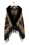 La Fiorentina Embellished Faux Fur Wrap Ruana In Black