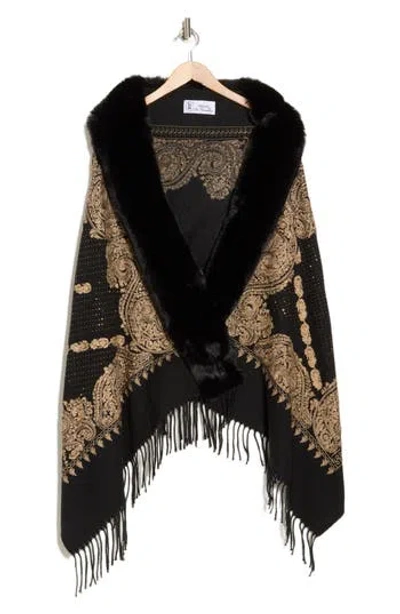 La Fiorentina Embellished Faux Fur Wrap Ruana In Black