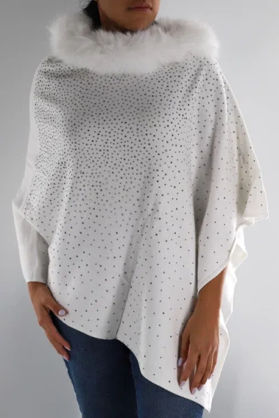 La Fiorentina Embellished Poncho With Faux Fur Collar