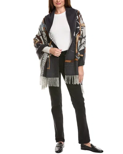 La Fiorentina Equestrian Print Cashmere & Wool-blend Wrap In Gray