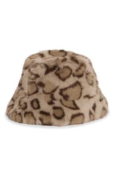 La Fiorentina Faux Fur Animal Print Bucket Hat In Neutral