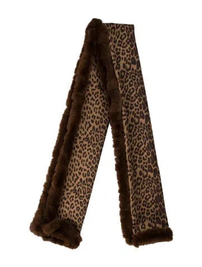 Pre-owned La Fiorentina Faux Fur Animal Print Scarf W/ Tags In Brown