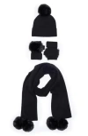 La Fiorentina Faux Fur Beanie, Scarf & Gloves Set In Black