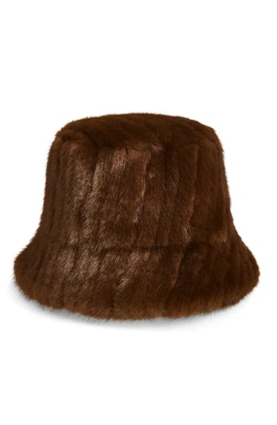 La Fiorentina Faux Fur Bucket Hat In Burgundy