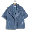 La Fiorentina Faux Fur Cape In Blue