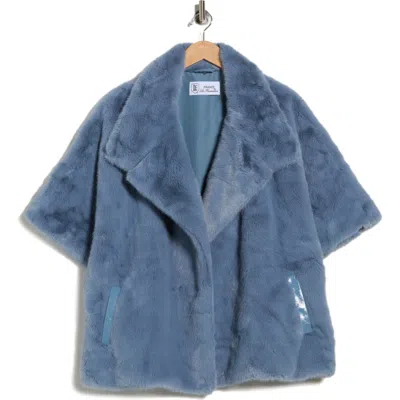 La Fiorentina Faux Fur Cape In Blue