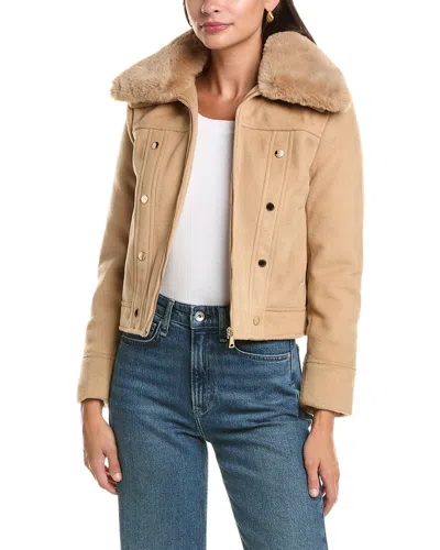 La Fiorentina Faux Fur Collar Cropped Jacket In Brown