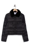 La Fiorentina Faux Fur Collared Puffer Jacket In Black