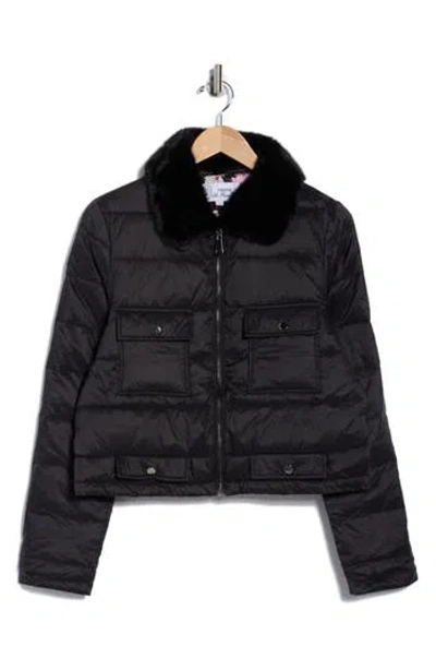 La Fiorentina Faux Fur Collared Puffer Jacket In Black