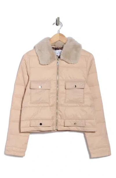 La Fiorentina Faux Fur Collared Puffer Jacket In Brown