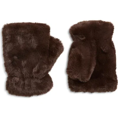La Fiorentina Faux Fur Fingerless Mittens In Brown