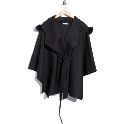 La Fiorentina Faux Fur Pom-pom Hooded Cape In Black