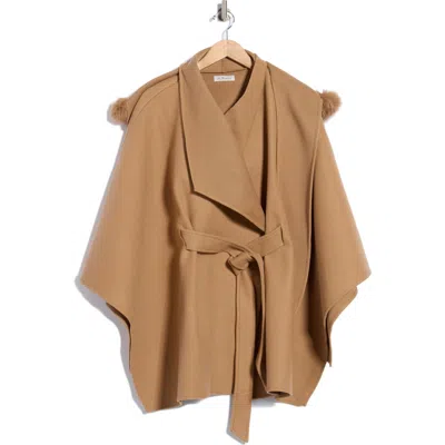 La Fiorentina Faux Fur Pom-pom Hooded Cape In Neutral