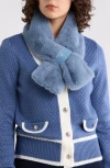 La Fiorentina Faux Fur Pull Through Scarf In Blue