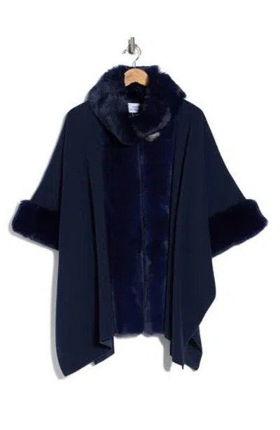 La Fiorentina Faux Fur Ruana In Blue