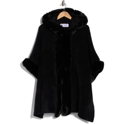 La Fiorentina Faux Fur Trim Cape In Black
