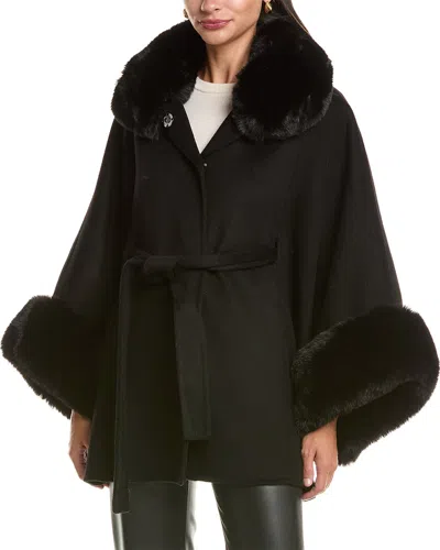 La Fiorentina Faux Fur Trim Cape In Black