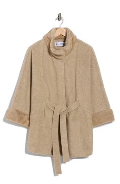 La Fiorentina Faux Fur Trim Cape In Brown