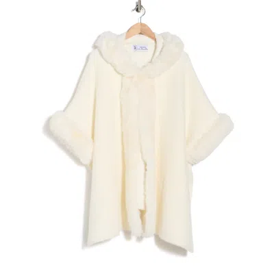 La Fiorentina Faux Fur Trim Cape In White
