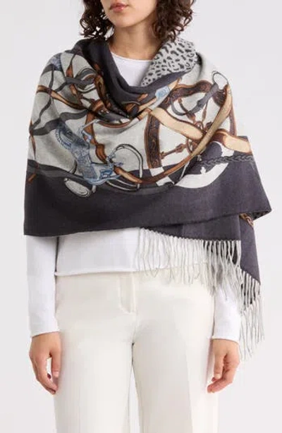 La Fiorentina Faux Fur Trim Cashmere Blend Ruana In Black