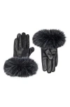 La Fiorentina Faux Fur Trim Leather Gloves In Black/snow