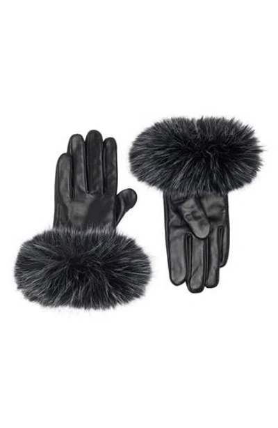 La Fiorentina Faux Fur Trim Leather Gloves In Black/snow