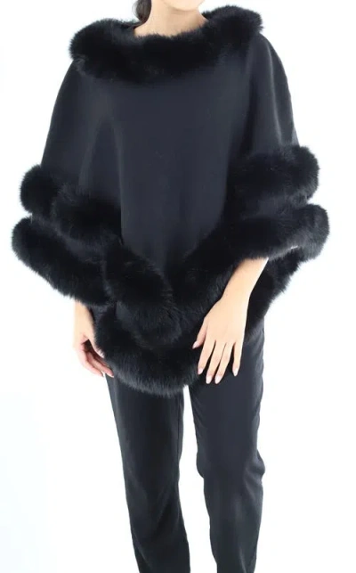 La Fiorentina Faux Fur Trim Poncho In Black