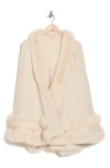 La Fiorentina Faux Fur Trim Ruana In Neutral