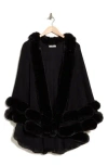 La Fiorentina Faux Fur Trim Ruana In Black